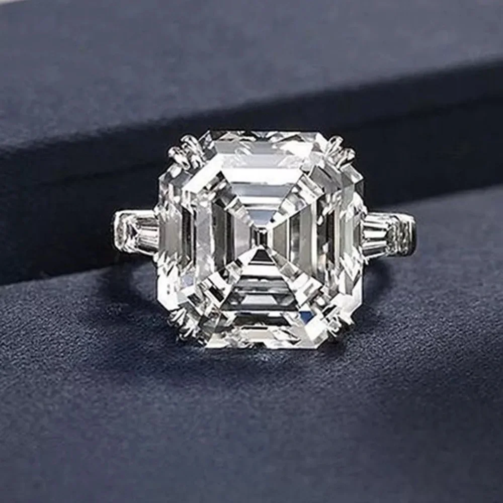 5.62ct Three Stones Setting Asscher Cut Created White Sapphire